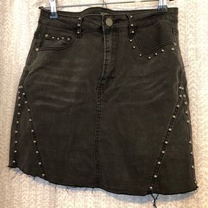 Black studded denim mini skirt